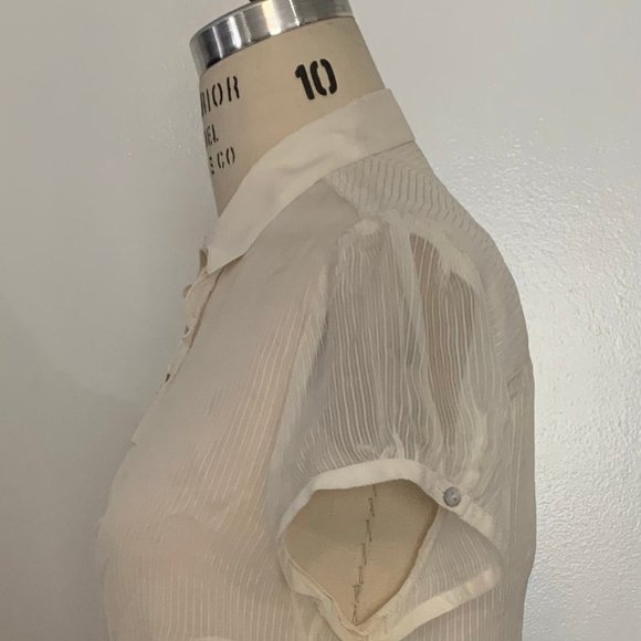 Zara Cream Silk Chiffon Blouse, Short Sleeve, Size L. - Picture 4 of 5